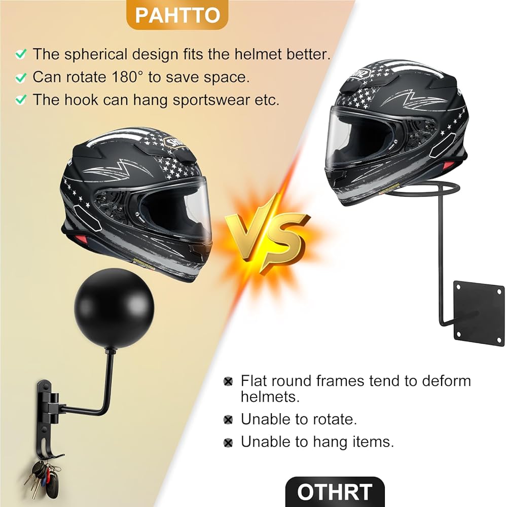 TIHOOD 6-Pack Motorcycle Helmet Rack - Wall Mounted Metal Helmet Holder For Garage