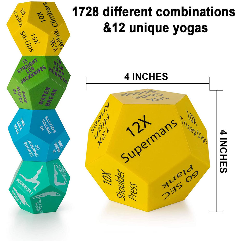 4x Wooden Yoga Dice Set D4 Sports Fitness Dice Workout Exercise Dices for  Home
